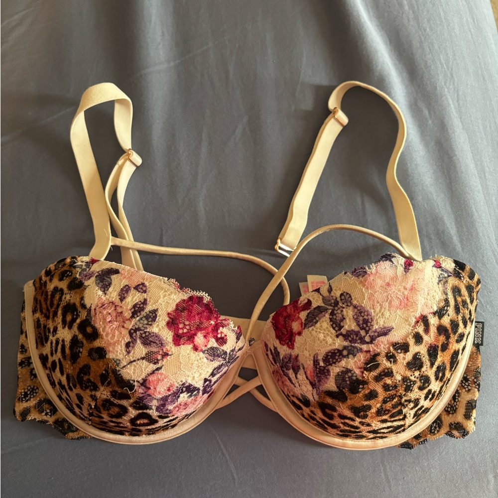 Elegant Floral and Leopard Print Bra